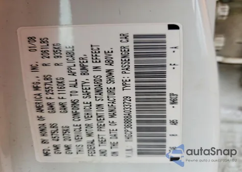 2008 Honda Accord Exl z USA, uszkodzony, nr VIN 1HGCP36888A033729